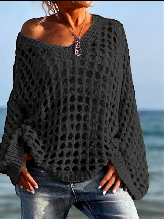 Source Unknown Sweaters - New! Women’s Black Open-Knit Off-Shoulder Sweater, Multiple Sizes